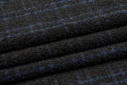 Black and Navy Plaid Wool Boucle - Prime Fabrics