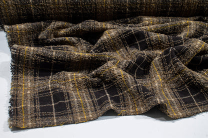 Brown and Yellow Plaid Wool Boucle - Prime Fabrics