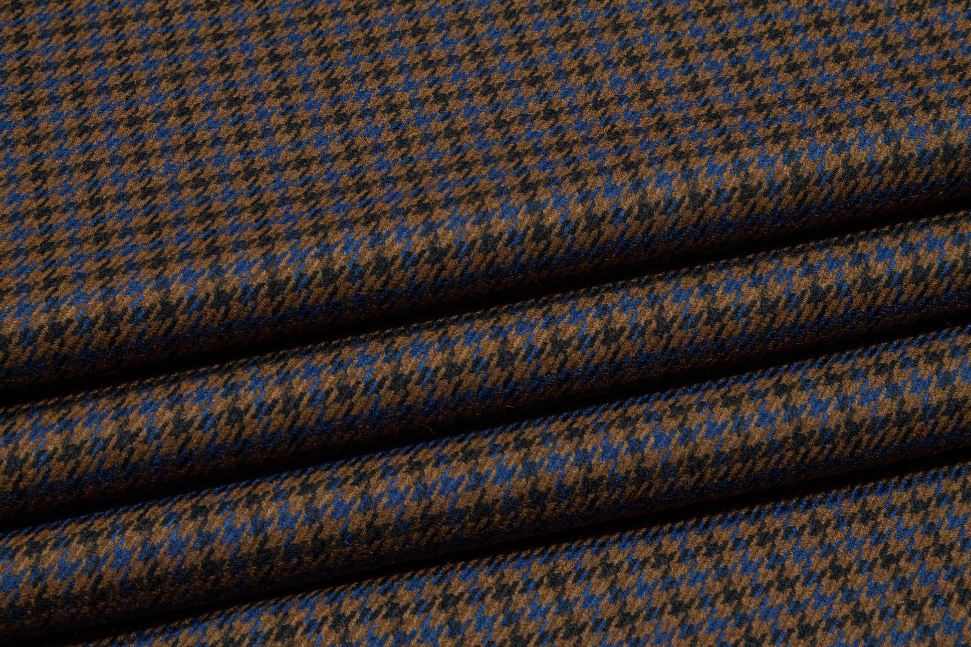 Brown and Blue Houndstooth Wool Suiting - Prime Fabrics