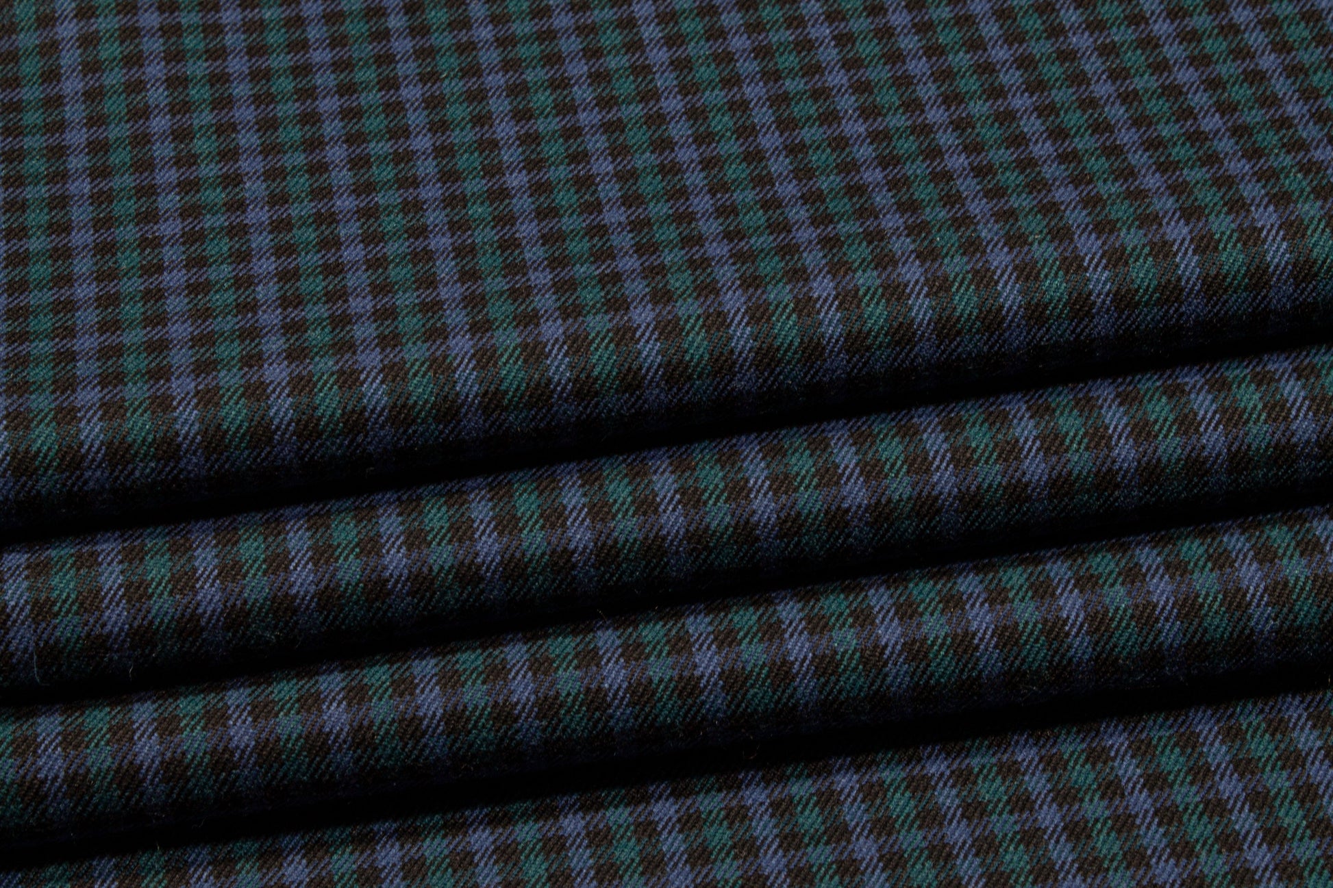 Blue, Green and Black Mini Checked Italian Wool Suiting - Prime Fabrics