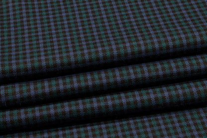 Blue, Green and Black Mini Checked Italian Wool Suiting - Prime Fabrics