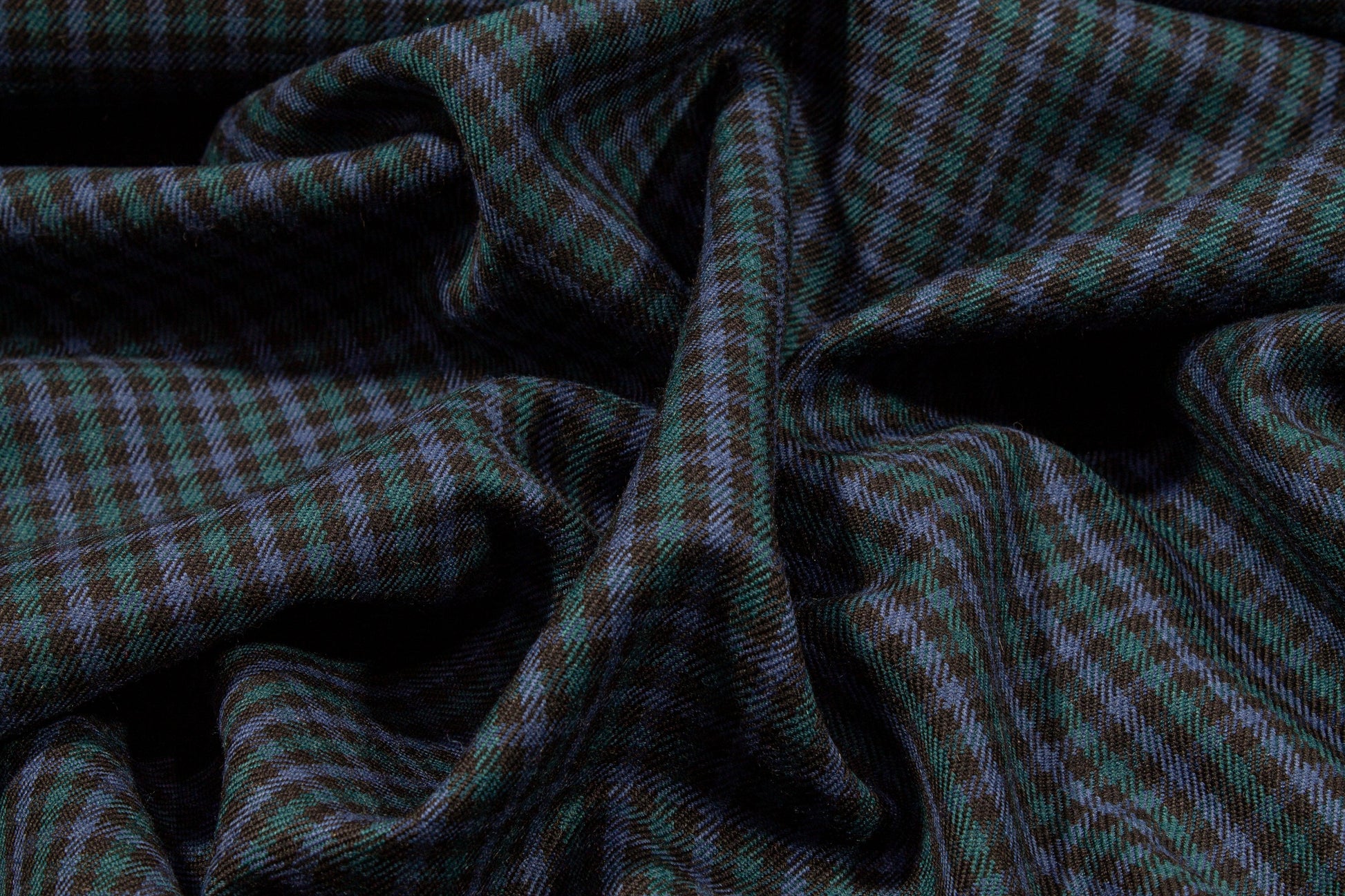 Blue, Green and Black Mini Checked Italian Wool Suiting - Prime Fabrics
