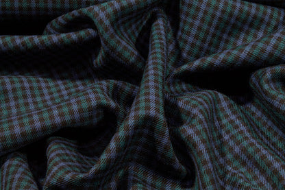 Blue, Green and Black Mini Checked Italian Wool Suiting - Prime Fabrics