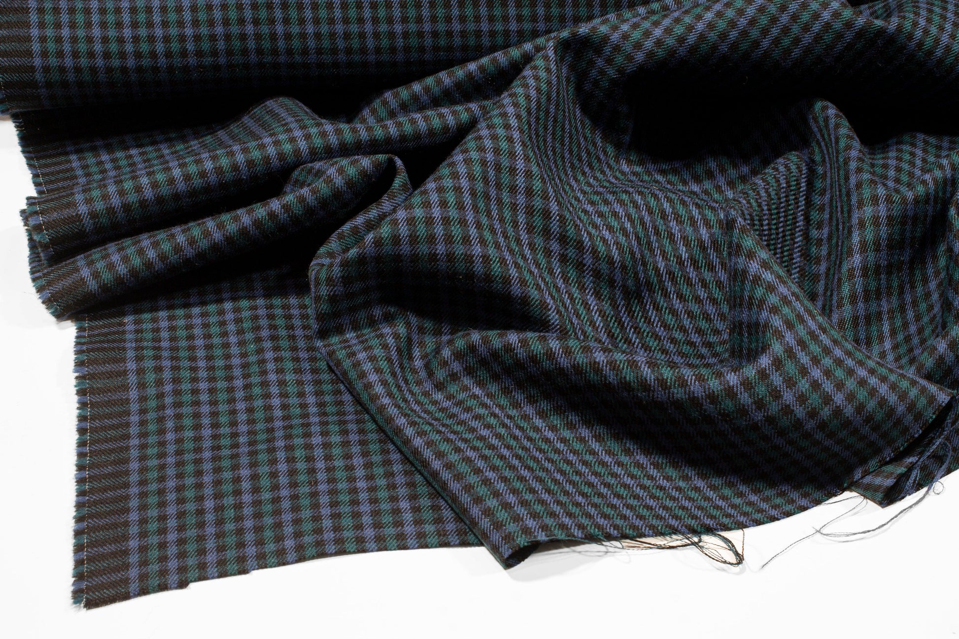 Blue, Green and Black Mini Checked Italian Wool Suiting - Prime Fabrics