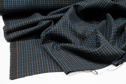Blue, Green and Black Mini Checked Italian Wool Suiting - Prime Fabrics