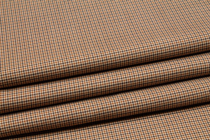 Brown Mini Houndstooth Checked Italian Wool Suiting - Prime Fabrics