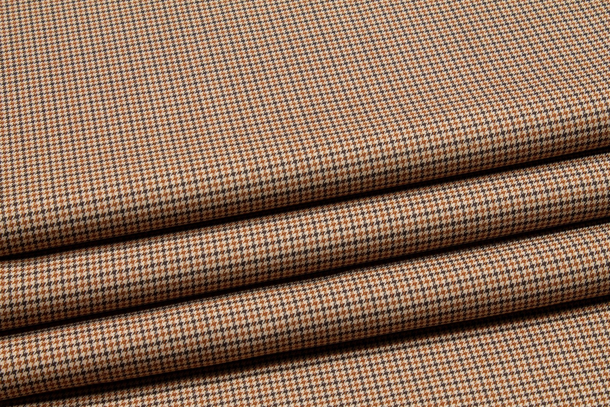Brown Mini Houndstooth Checked Italian Wool Suiting - Prime Fabrics
