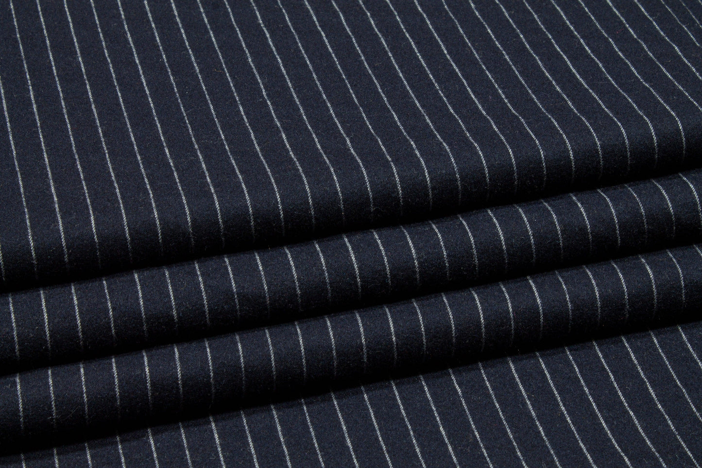 Navy Pin Striped Italian Flannel Wool Suiting - Prime Fabrics