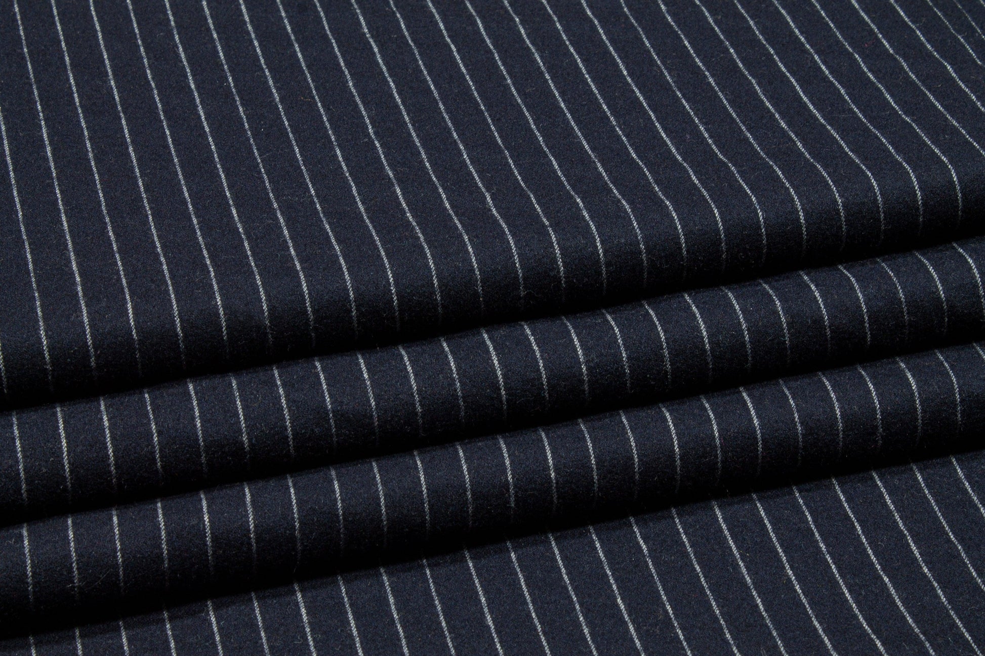 Navy Pin Striped Italian Flannel Wool Suiting - Prime Fabrics