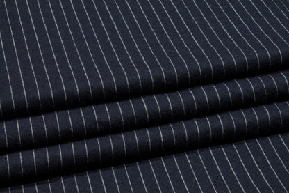 Navy Pin Striped Italian Flannel Wool Suiting - Prime Fabrics