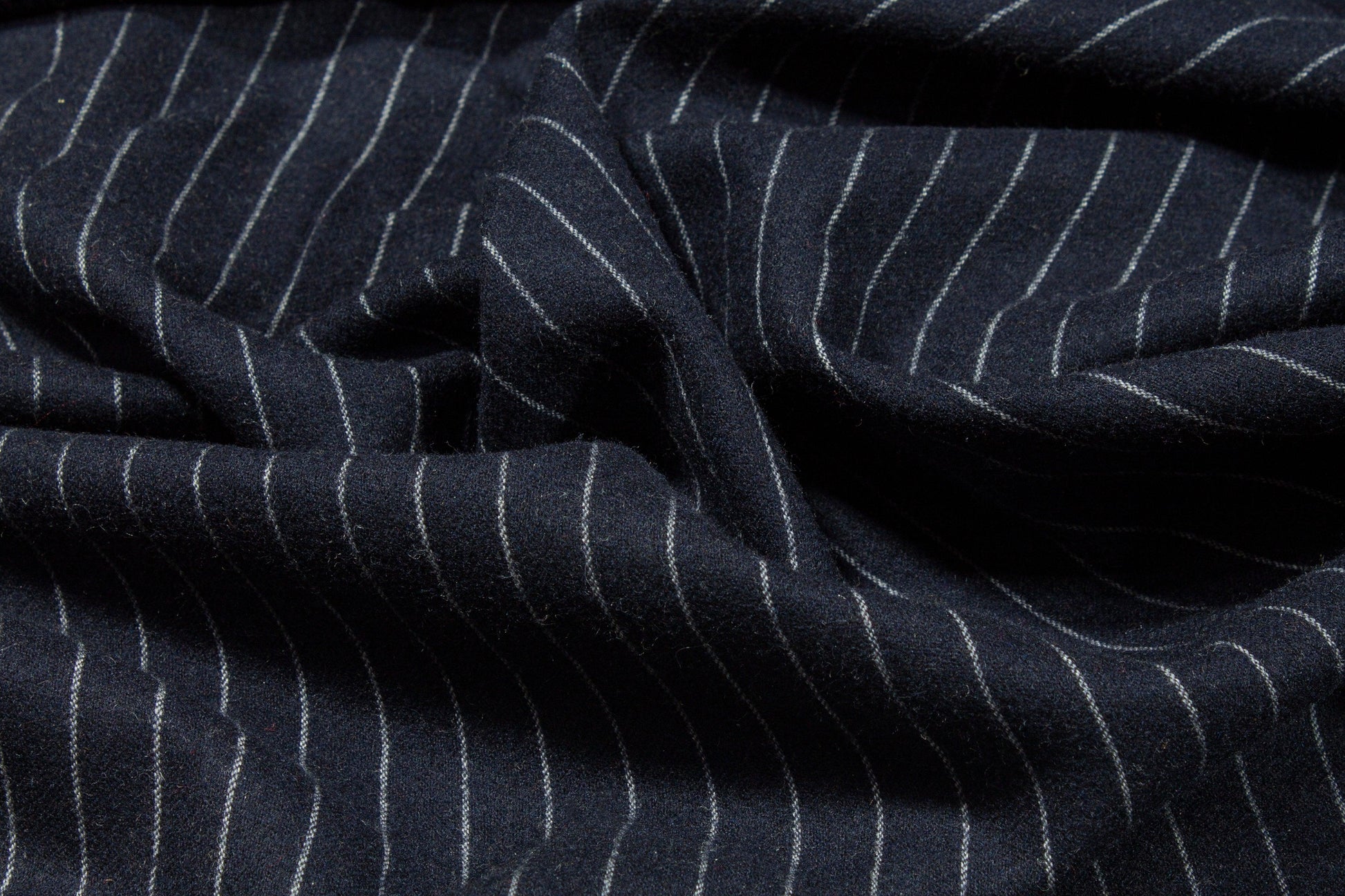 Navy Pin Striped Italian Flannel Wool Suiting - Prime Fabrics