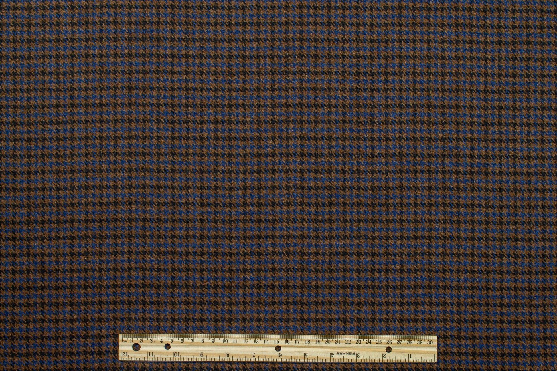 Brown and Blue Houndstooth Wool Suiting - Prime Fabrics