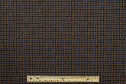 Brown and Blue Houndstooth Wool Suiting - Prime Fabrics