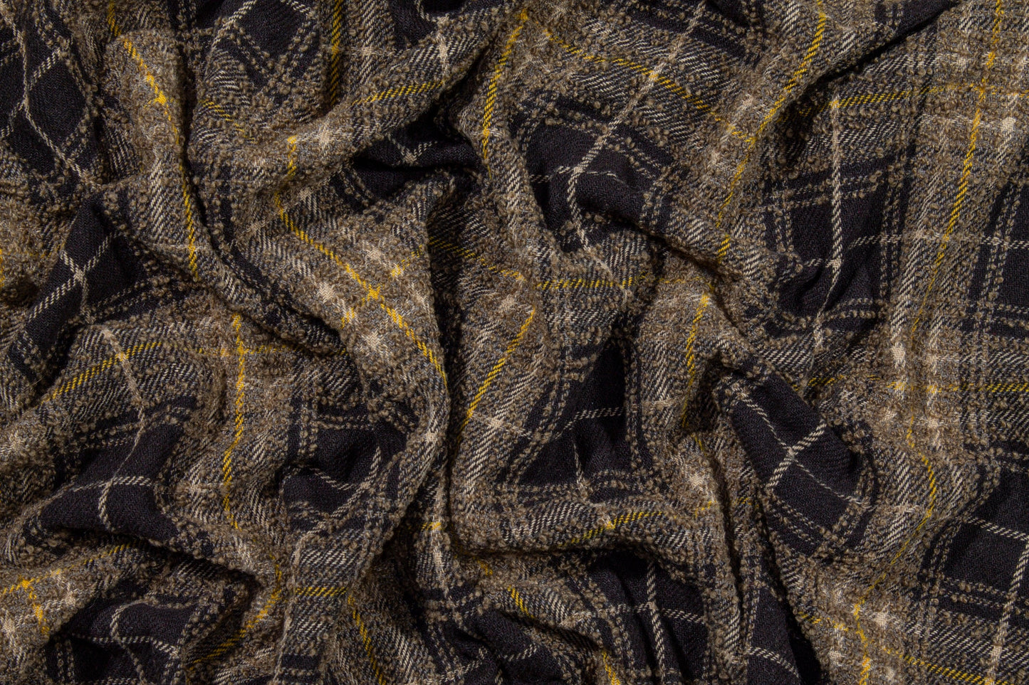 Brown and Yellow Plaid Wool Boucle - Prime Fabrics