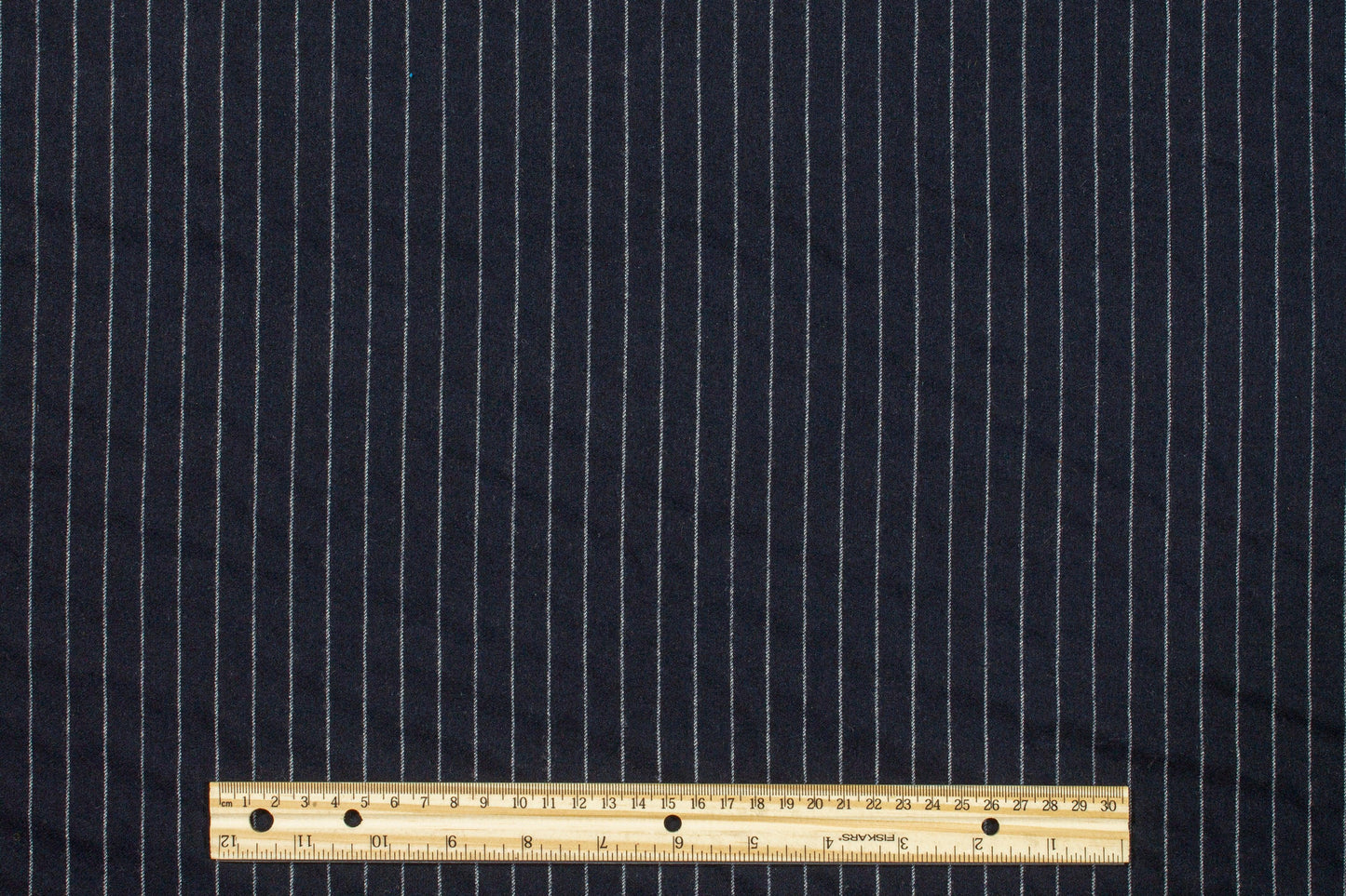 Navy Pin Striped Italian Flannel Wool Suiting - Prime Fabrics