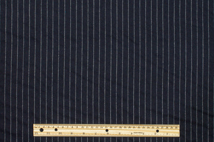 Navy Pin Striped Italian Flannel Wool Suiting - Prime Fabrics