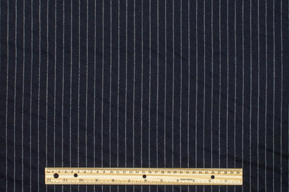 Navy Pin Striped Italian Flannel Wool Suiting - Prime Fabrics