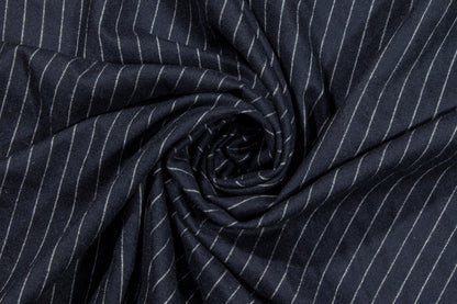 Navy Pin Striped Italian Flannel Wool Suiting - Prime Fabrics