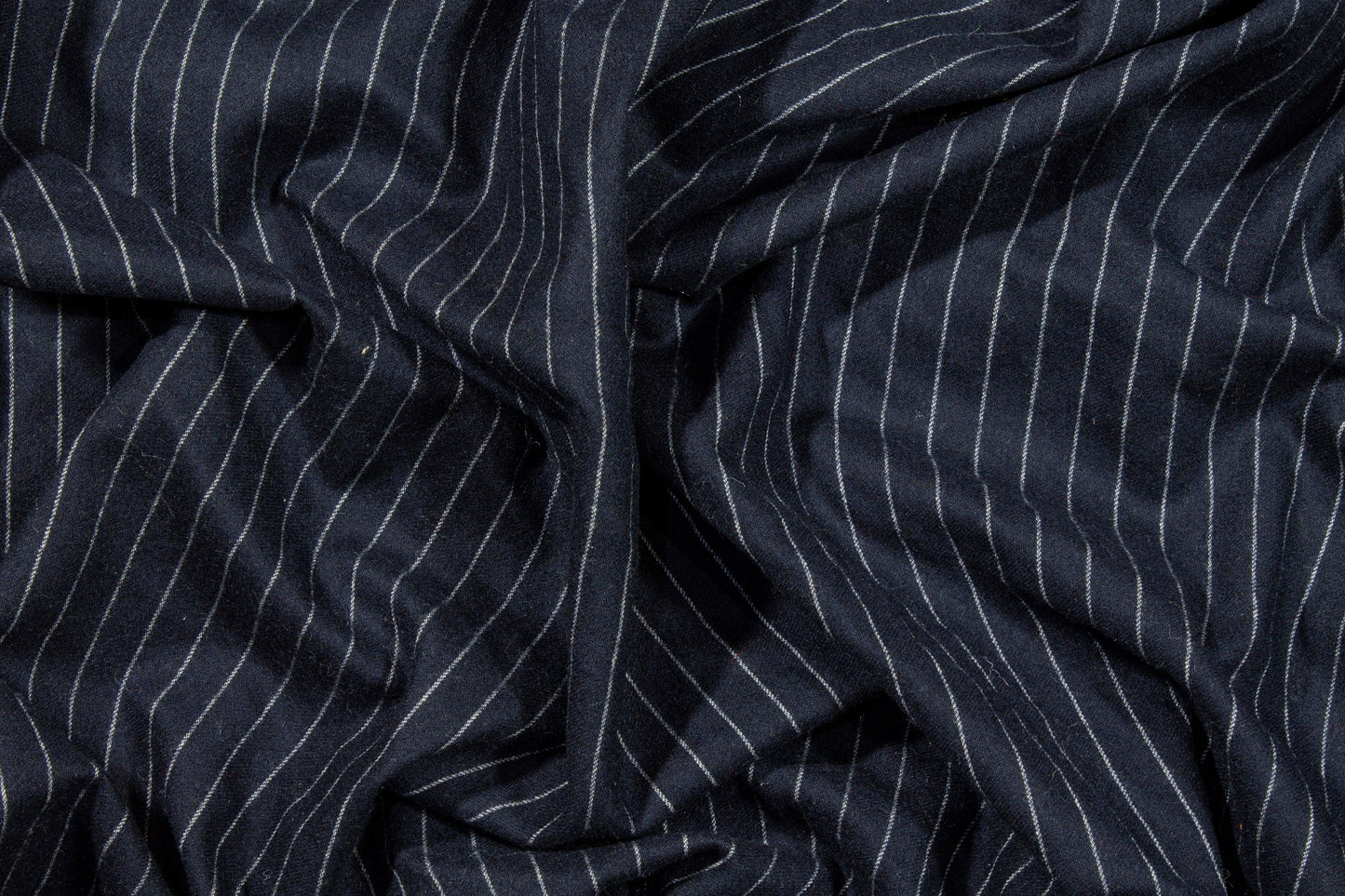 Navy Pin Striped Italian Flannel Wool Suiting - Prime Fabrics