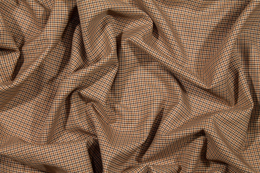 Brown Mini Houndstooth Checked Italian Wool Suiting - Prime Fabrics