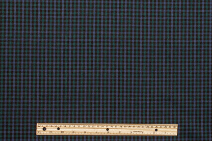 Blue, Green and Black Mini Checked Italian Wool Suiting - Prime Fabrics