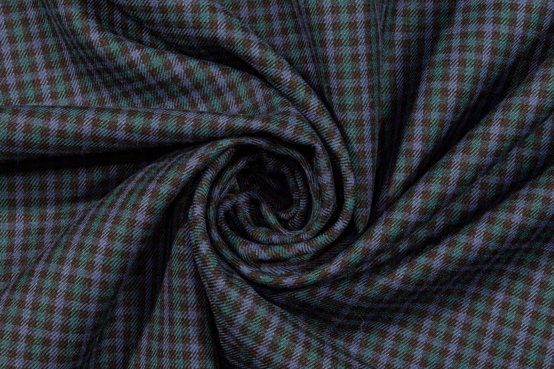 Blue, Green and Black Mini Checked Italian Wool Suiting - Prime Fabrics