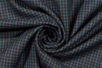Blue, Green and Black Mini Checked Italian Wool Suiting - Prime Fabrics