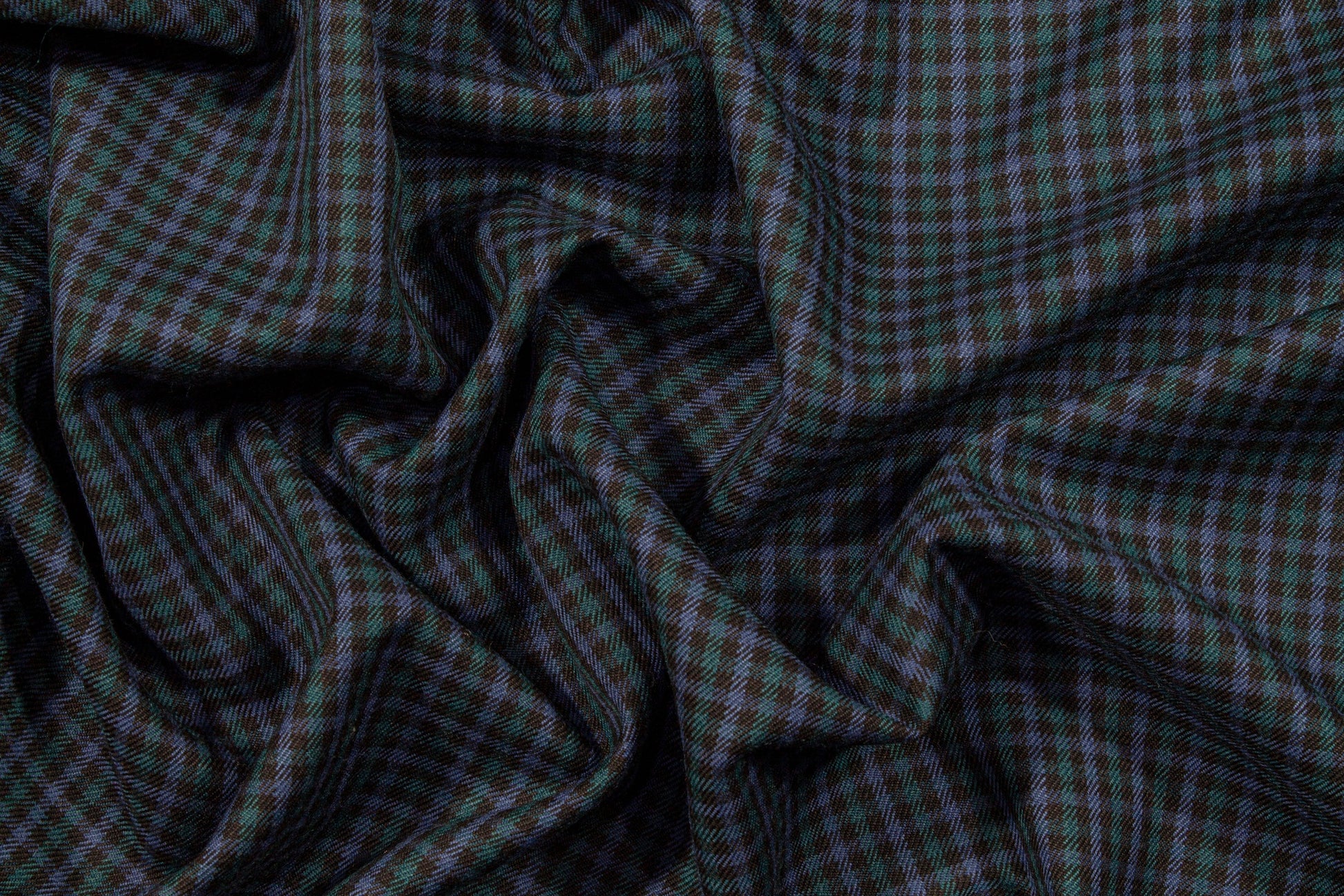 Blue, Green and Black Mini Checked Italian Wool Suiting - Prime Fabrics