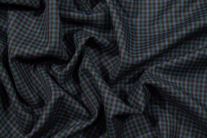 Blue, Green and Black Mini Checked Italian Wool Suiting - Prime Fabrics