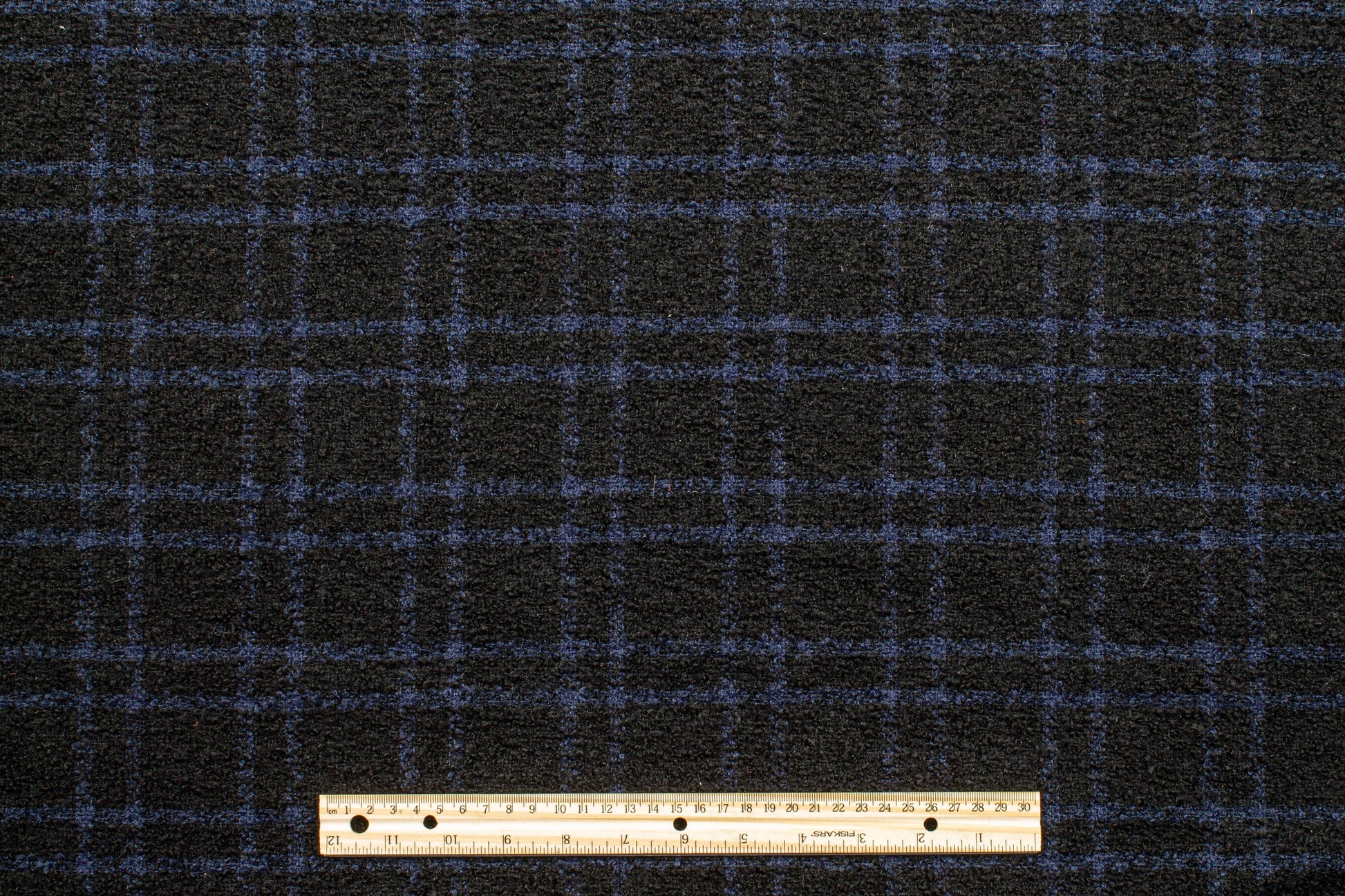 Black and Navy Plaid Wool Boucle - Prime Fabrics