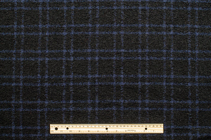 Black and Navy Plaid Wool Boucle - Prime Fabrics