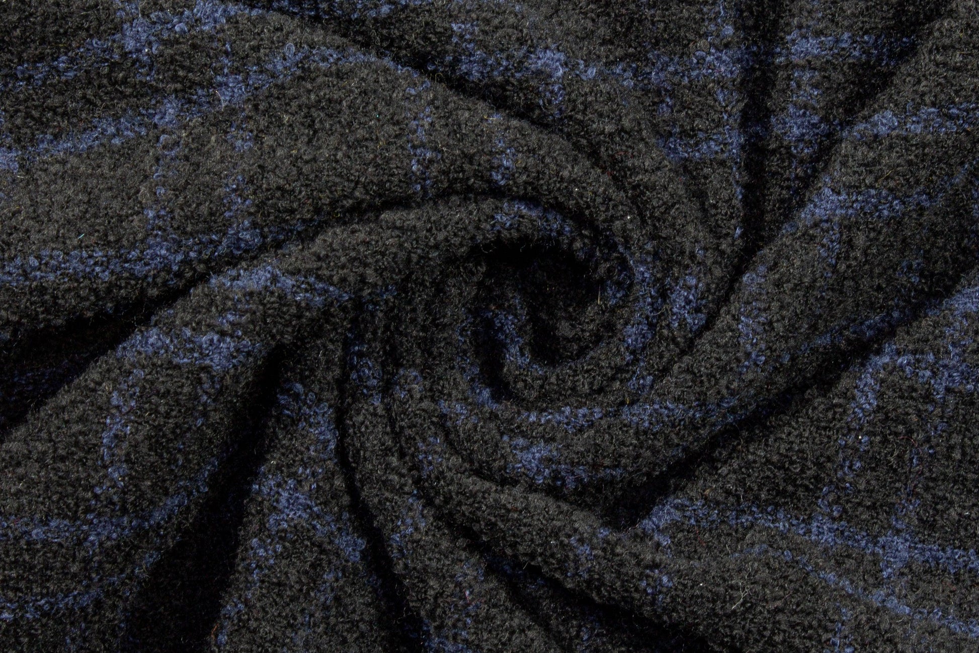 Black and Navy Plaid Wool Boucle - Prime Fabrics