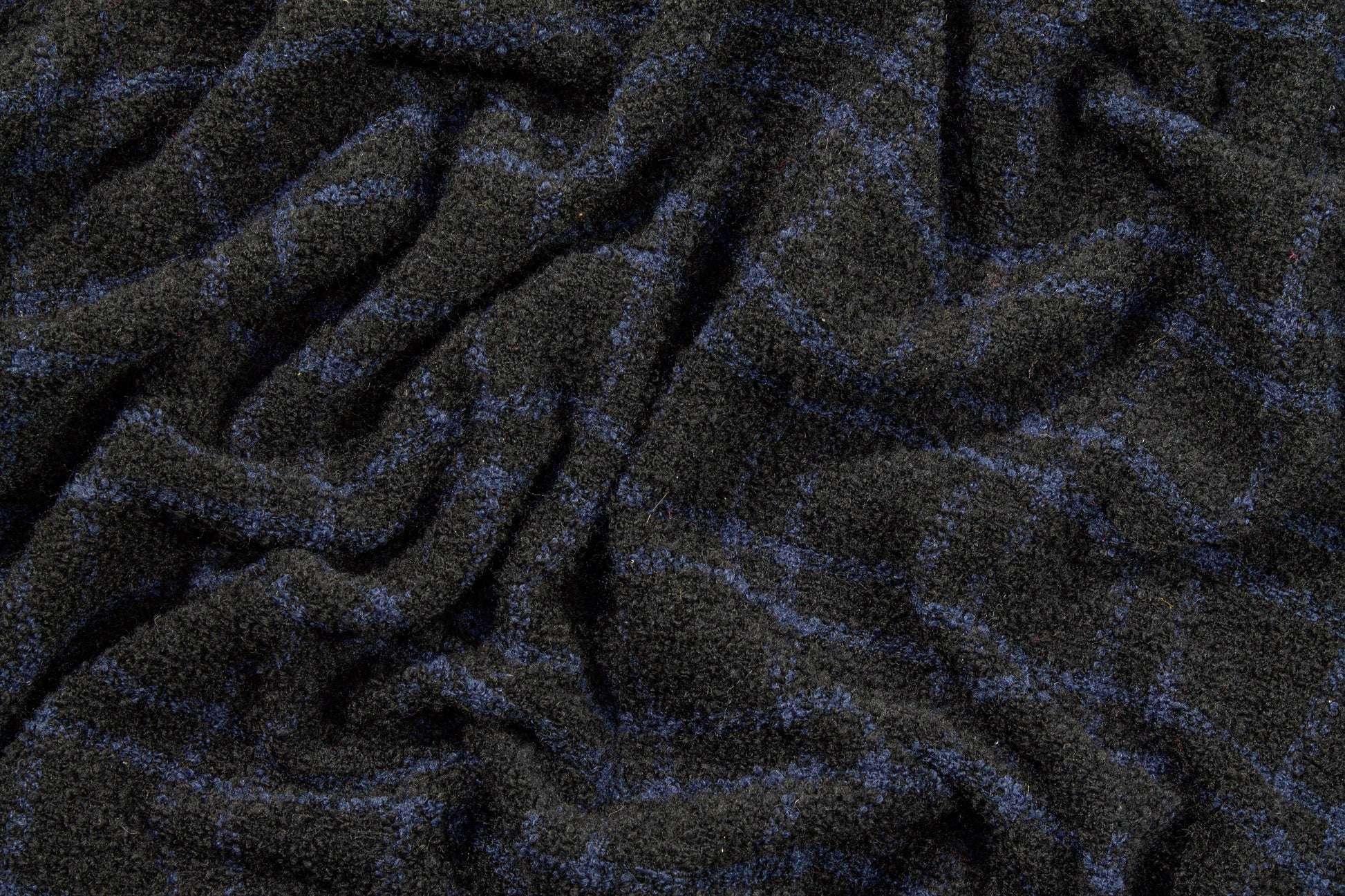 Black and Navy Plaid Wool Boucle - Prime Fabrics