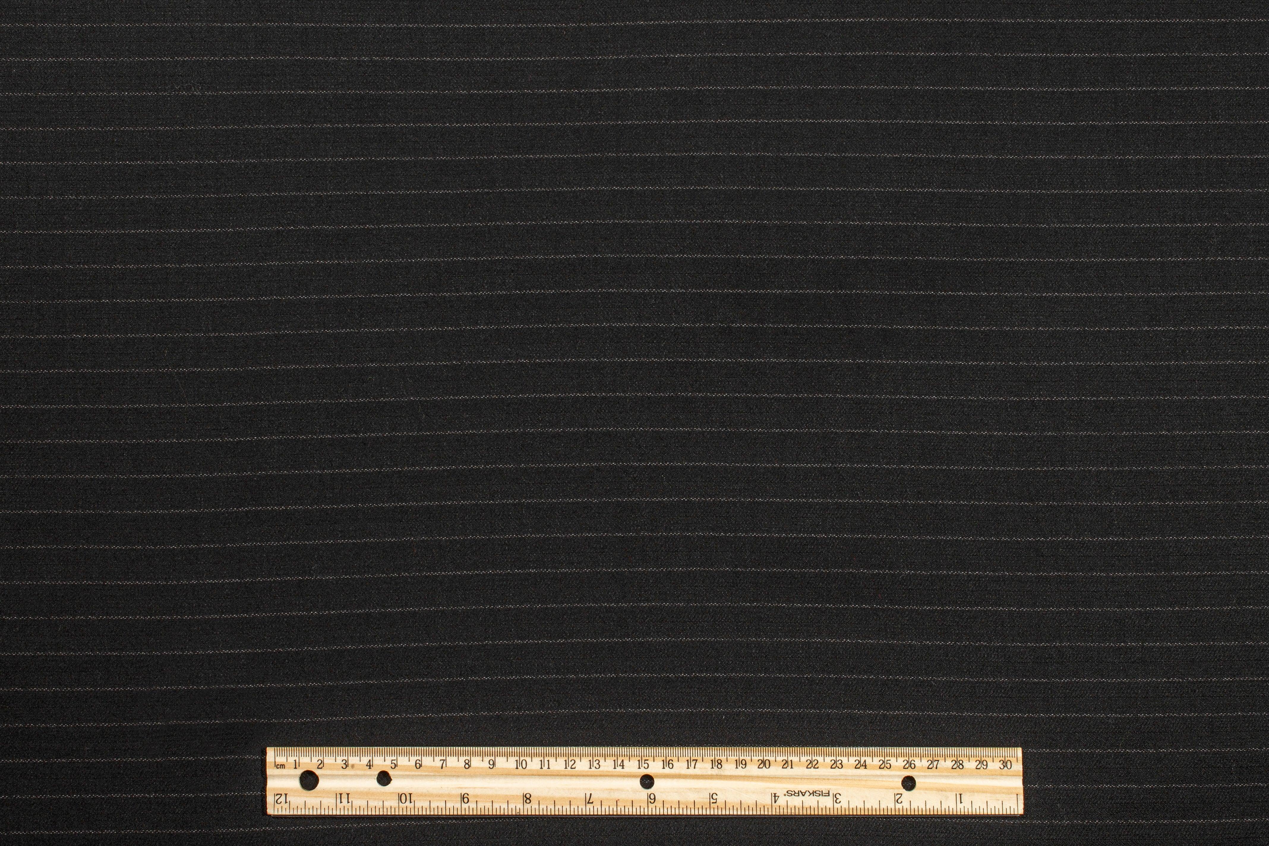 Black Striped Italian Wool Suiting - Prime Fabrics