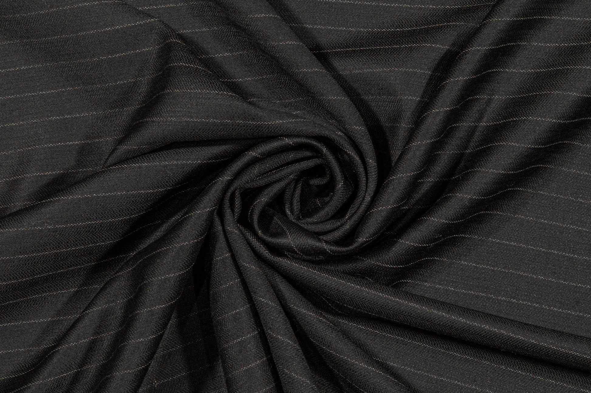 Black Striped Italian Wool Suiting - Prime Fabrics