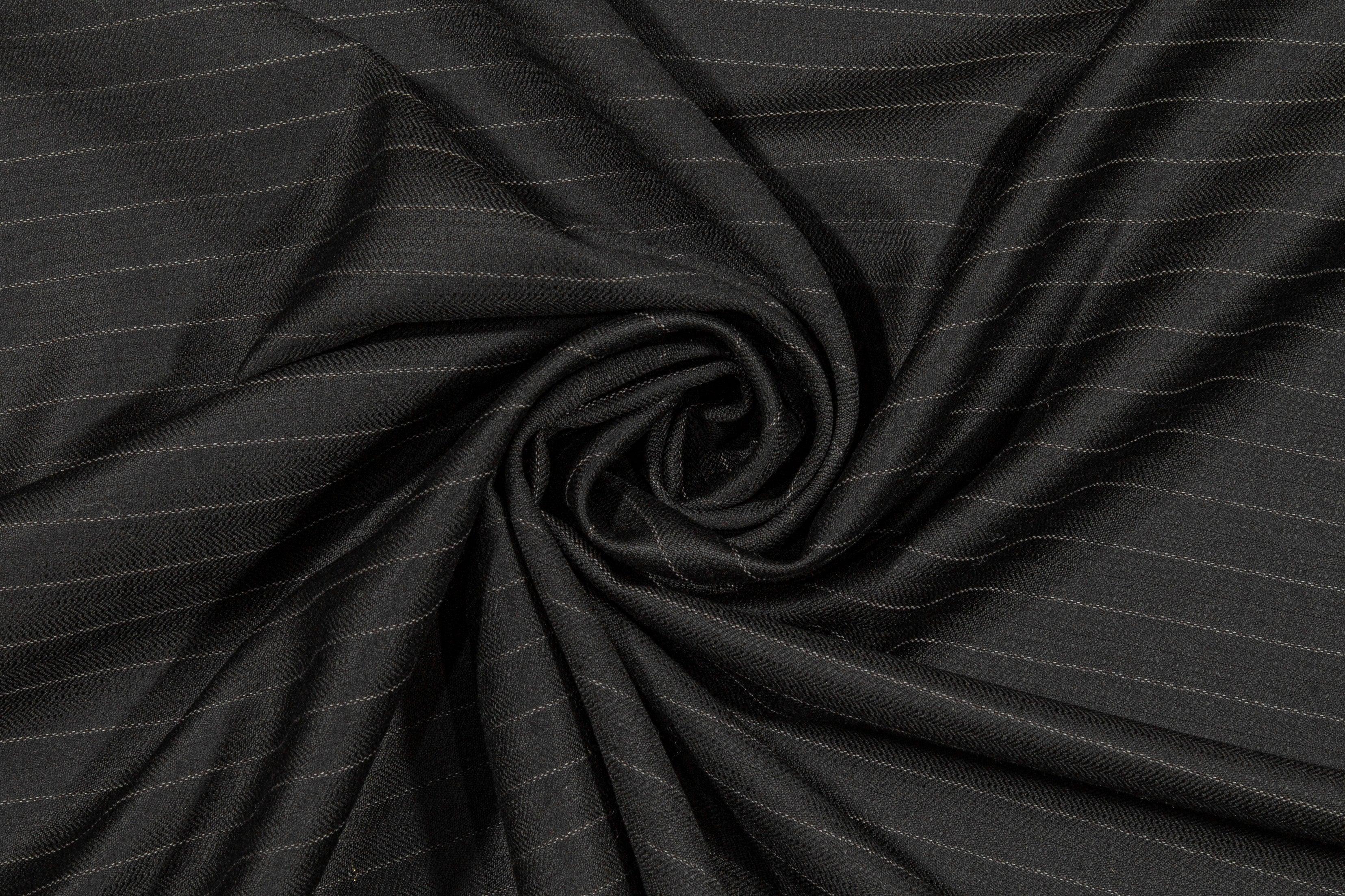 Black Striped Italian Wool Suiting - Prime Fabrics