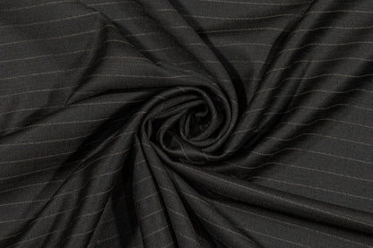 Black Striped Italian Wool Suiting - Prime Fabrics