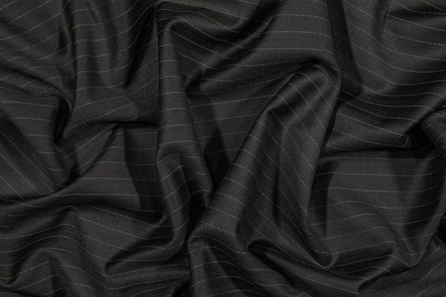Black Striped Italian Wool Suiting - Prime Fabrics
