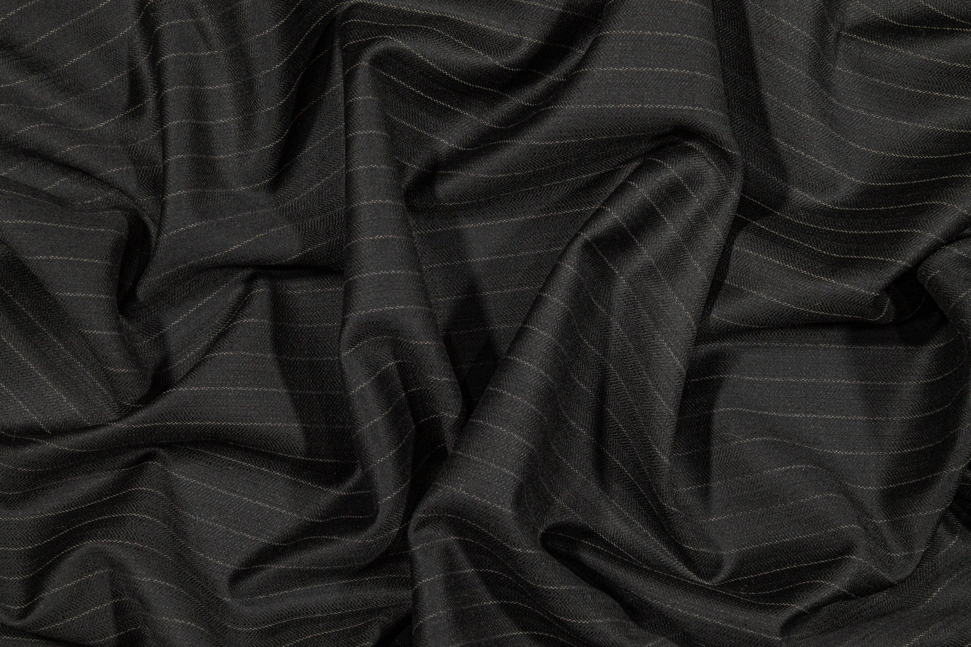 Black Striped Italian Wool Suiting - Prime Fabrics