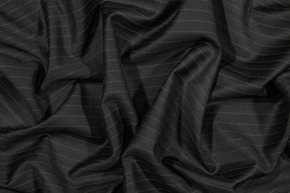 Black Striped Italian Wool Suiting - Prime Fabrics