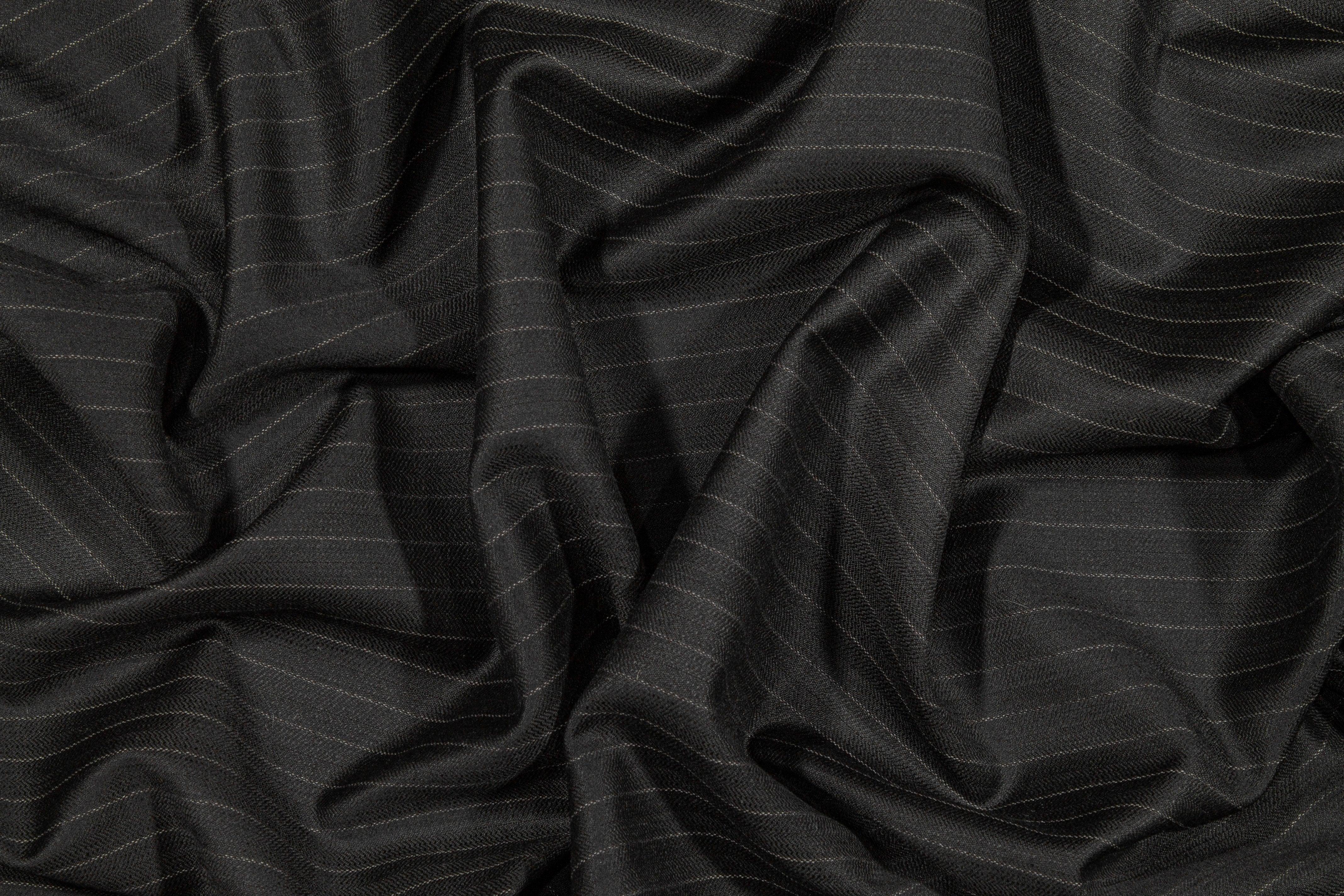 Black Striped Italian Wool Suiting - Prime Fabrics