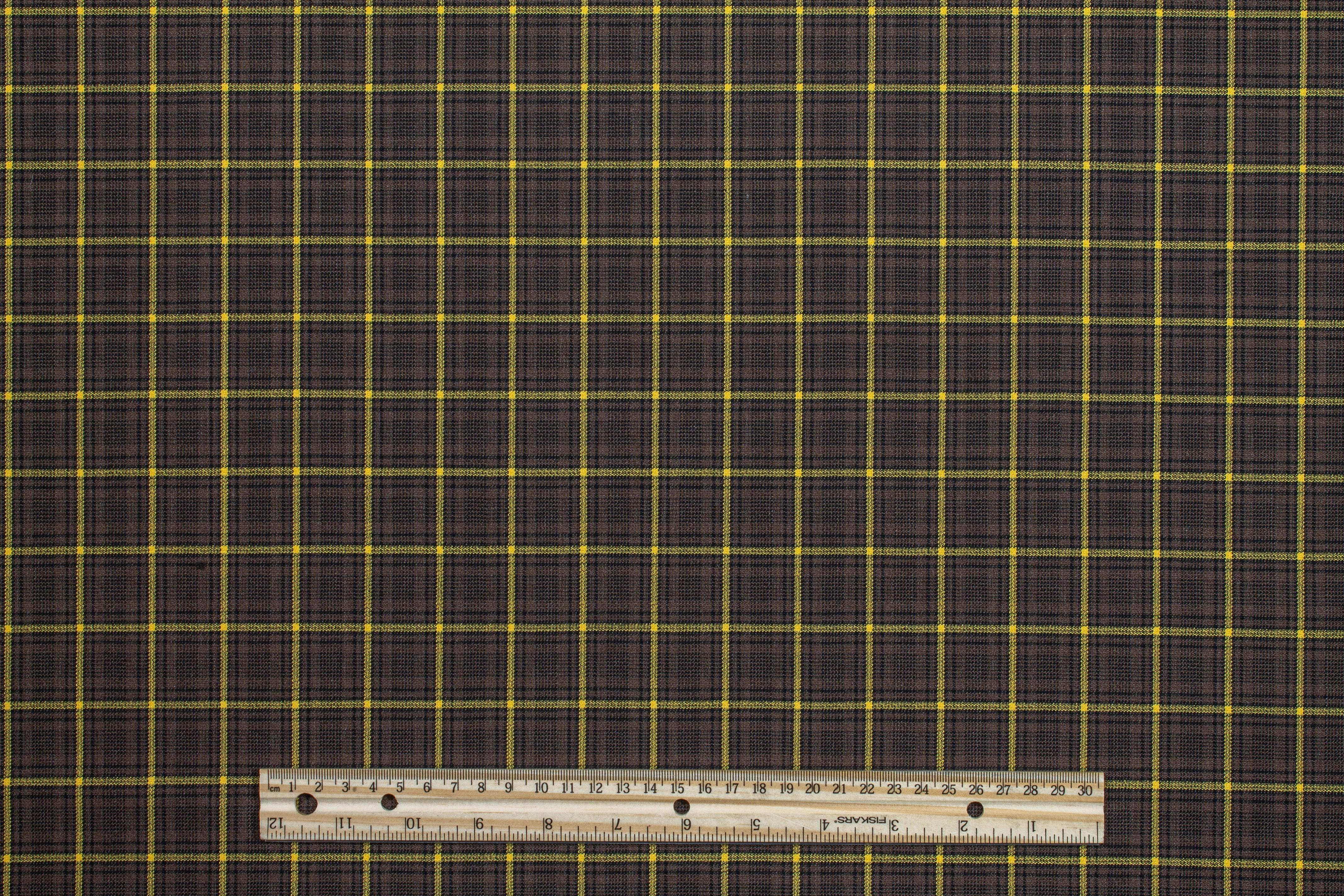 Brown and Yellow Plaid Italian Wool Suiting - Prime Fabrics