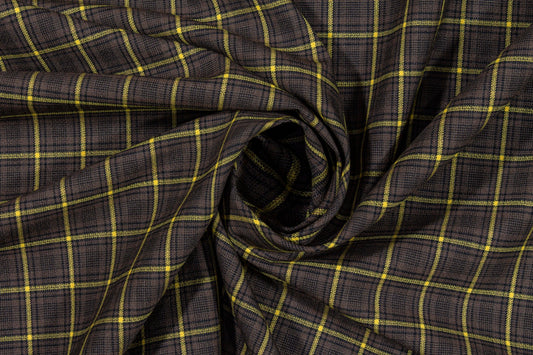 Brown and Yellow Plaid Italian Wool Suiting - Prime Fabrics