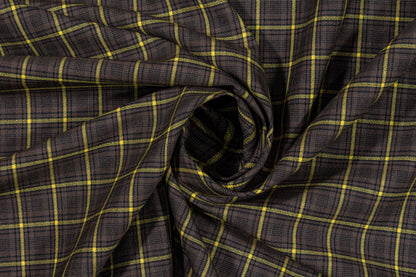 Brown and Yellow Plaid Italian Wool Suiting - Prime Fabrics