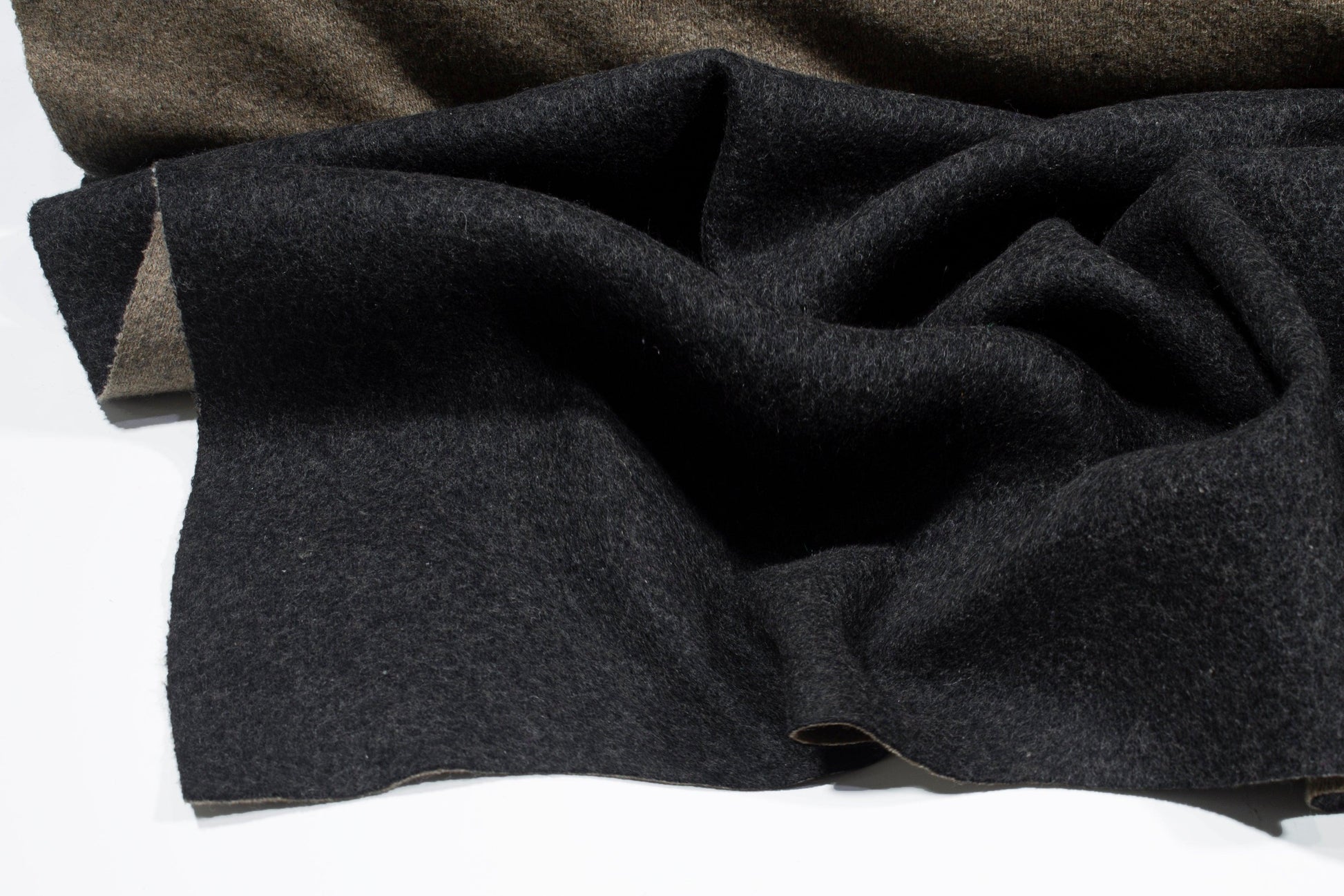 Double Faced Wool Coating - Khaki and Charcoal - Prime Fabrics