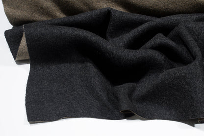 Double Faced Wool Coating - Khaki and Charcoal - Prime Fabrics