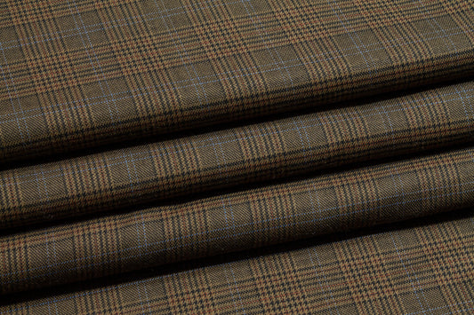 Brown Glen Check Italian Wool Suiting - Prime Fabrics