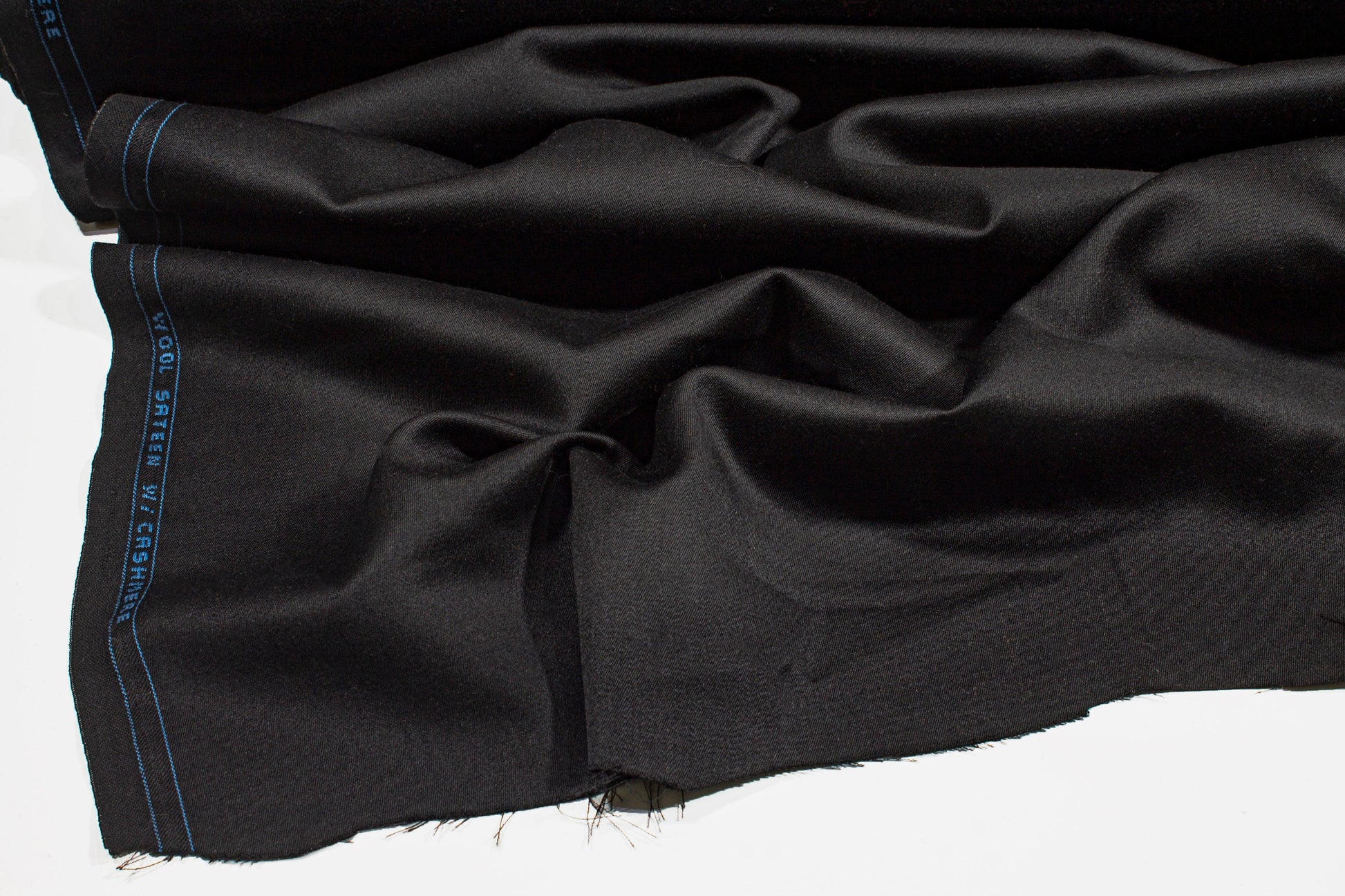 Black Wool Cashmere Blend Sateen - Prime Fabrics