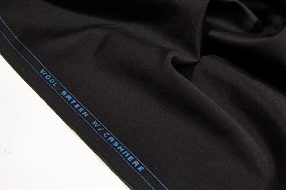 Black Wool Cashmere Blend Sateen - Prime Fabrics