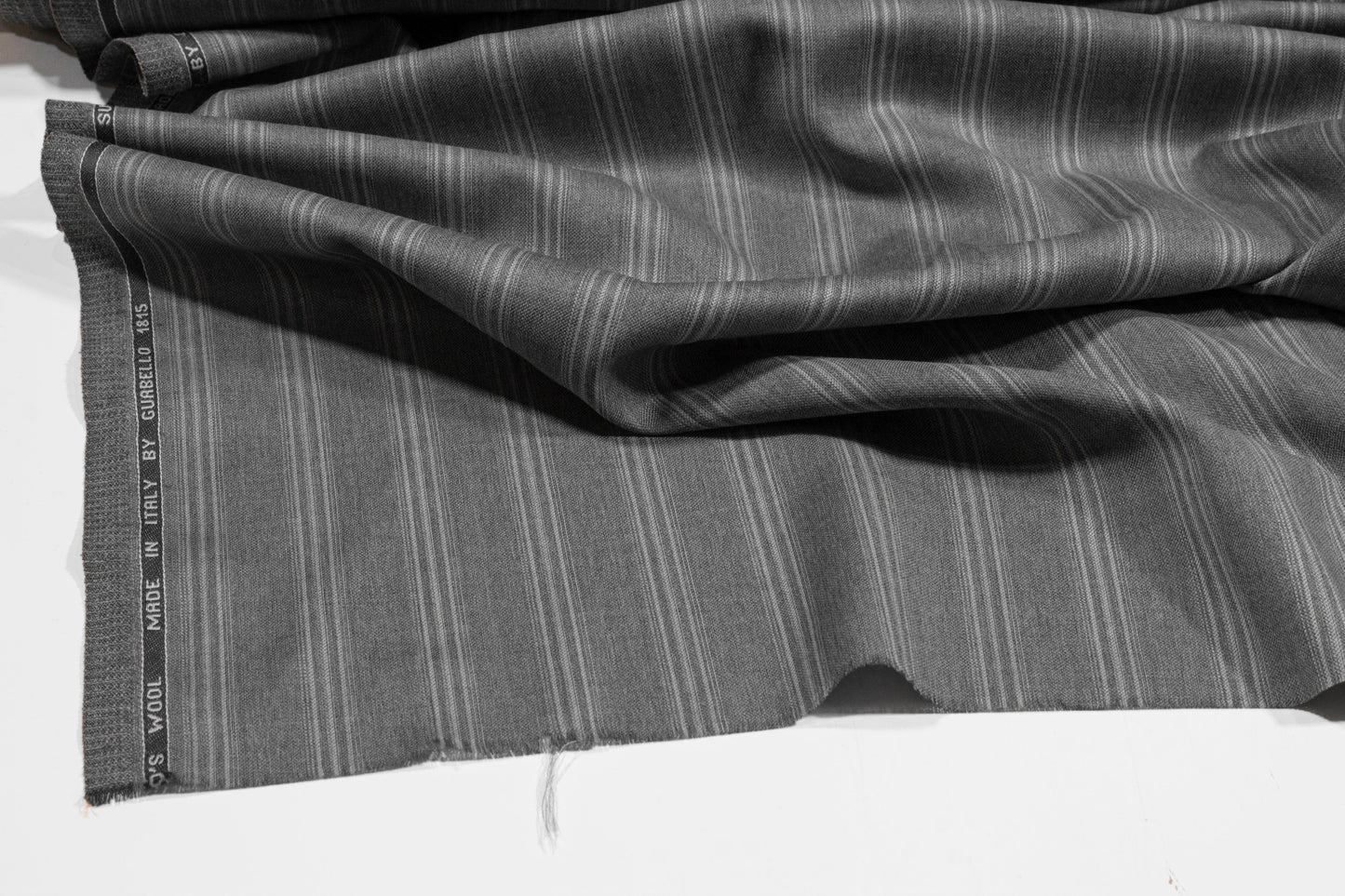 Gray Striped Super 130s Italian Wool Suiting - Prime Fabrics